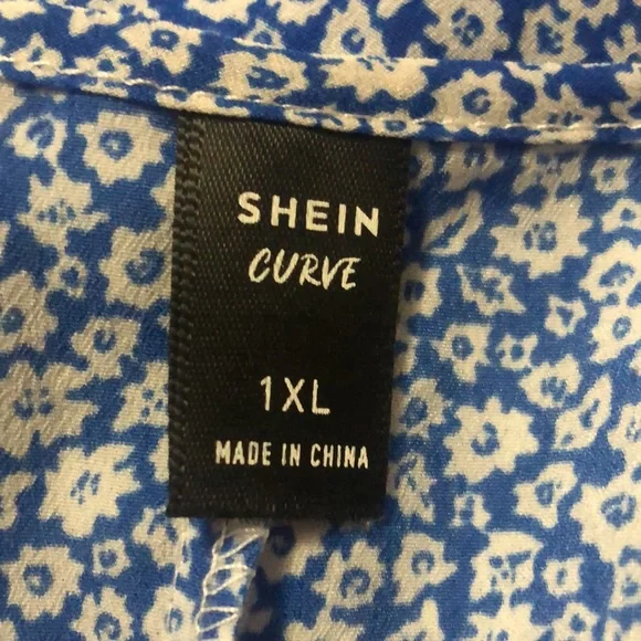 Shein curve royal blue and white floral v-neck tiered maxi dress, 1XL - Picture 4 of 5